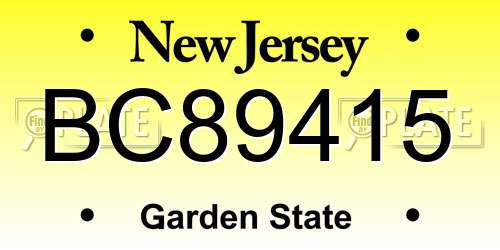 BC89415 New Jersey License Plate