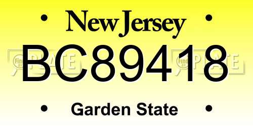 BC89418 New Jersey License Plate