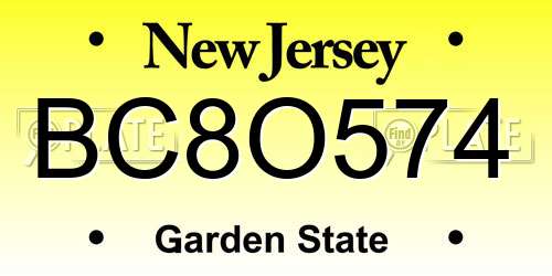 BC8O574 New Jersey License Plate