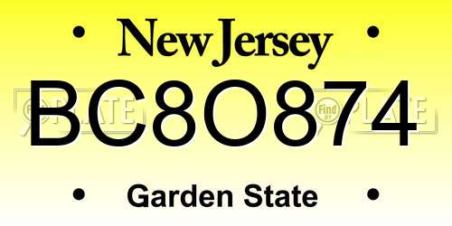BC8O874 New Jersey License Plate