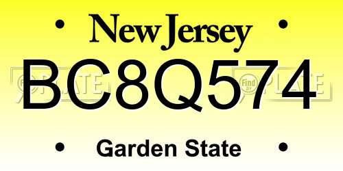 BC8Q574 New Jersey License Plate