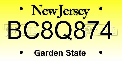 BC8Q874 New Jersey License Plate