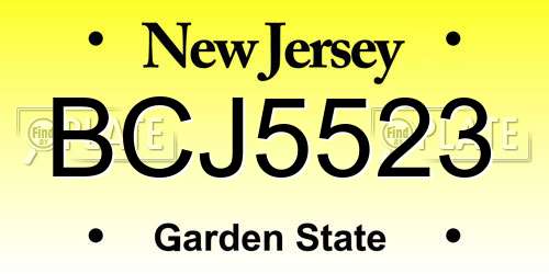 BCJ5523 New Jersey License Plate