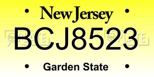 BCJ8523 New Jersey License Plate