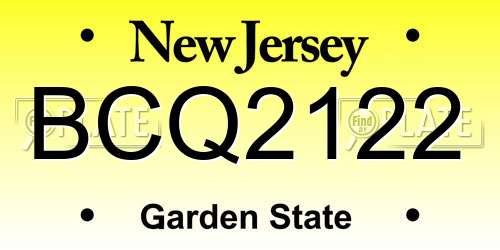 BCQ2122 New Jersey License Plate