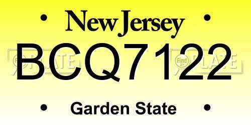 BCQ7122 New Jersey License Plate