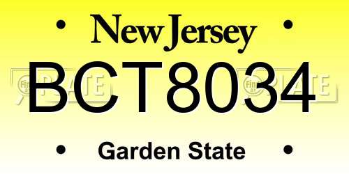 BCT8034 New Jersey License Plate
