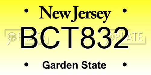 BCT832 New Jersey License Plate