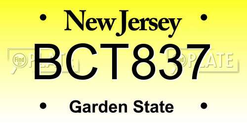 BCT837 New Jersey License Plate