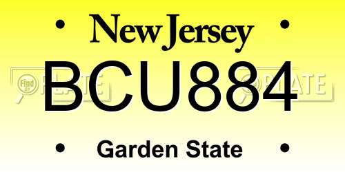 BCU884 New Jersey License Plate