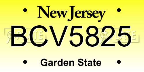 BCV5825 New Jersey License Plate