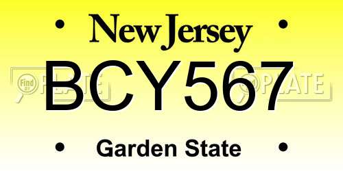 BCY567 New Jersey License Plate