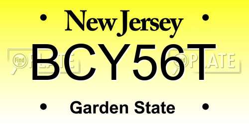 BCY56T New Jersey License Plate