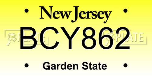 BCY862 New Jersey License Plate