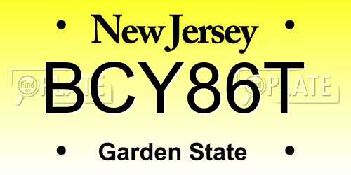 BCY86T New Jersey License Plate