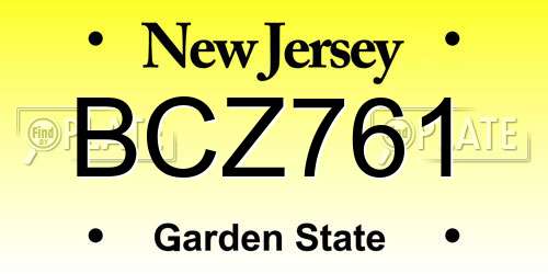BCZ761 New Jersey License Plate
