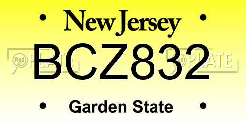BCZ832 New Jersey License Plate