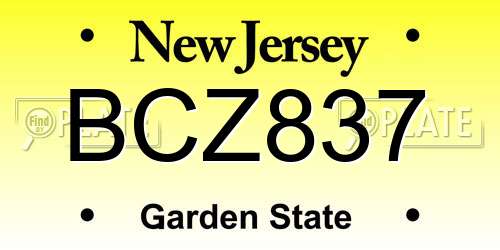BCZ837 New Jersey License Plate