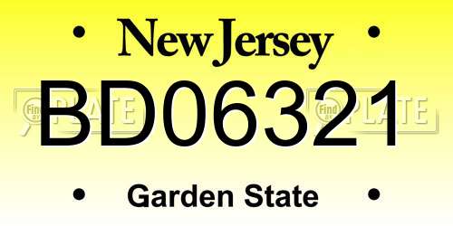 BD06321 New Jersey License Plate