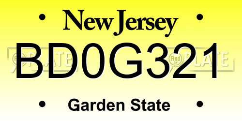 BD0G321 New Jersey License Plate