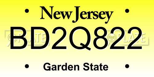 BD2Q822 New Jersey License Plate