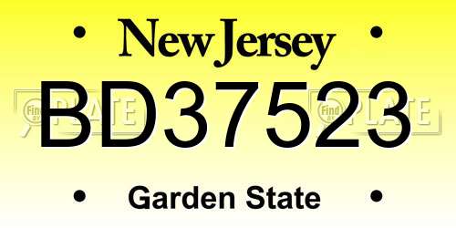 BD37523 New Jersey License Plate