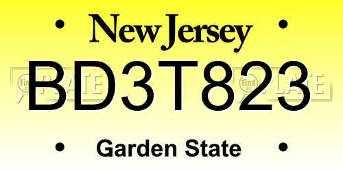 BD3T823 New Jersey License Plate