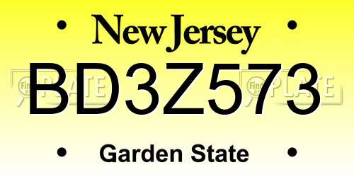 BD3Z573 New Jersey License Plate