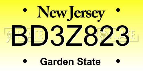 BD3Z823 New Jersey License Plate
