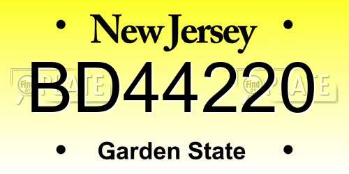 BD44220 New Jersey License Plate