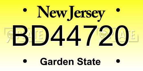 BD44720 New Jersey License Plate