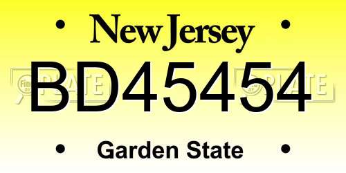 BD45454 New Jersey License Plate