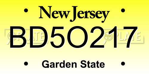 BD5O217 New Jersey License Plate