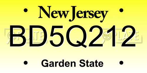 BD5Q212 New Jersey License Plate