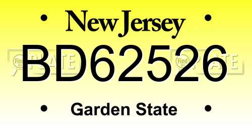 BD62526 New Jersey License Plate