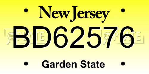 BD62576 New Jersey License Plate