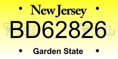BD62826 New Jersey License Plate