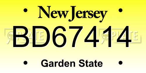 BD67414 New Jersey License Plate