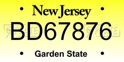 BD67876 New Jersey License Plate