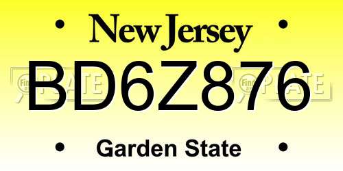 BD6Z876 New Jersey License Plate