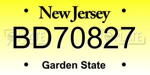 BD70827 New Jersey License Plate