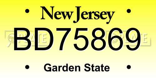 BD75869 New Jersey License Plate