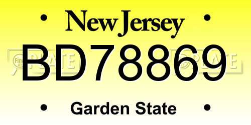 BD78869 New Jersey License Plate