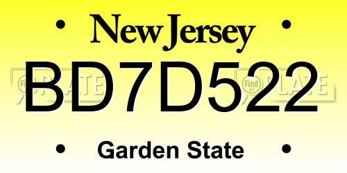 BD7D522 New Jersey License Plate