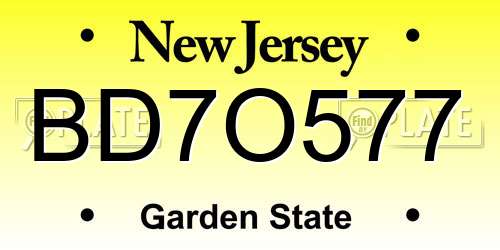 BD7O577 New Jersey License Plate