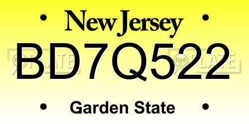BD7Q522 New Jersey License Plate