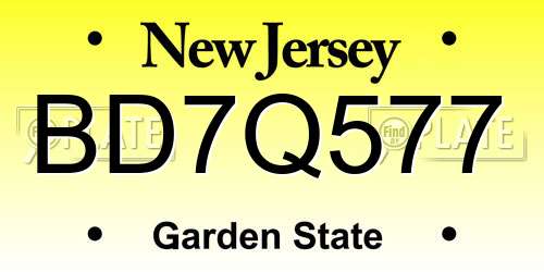 BD7Q577 New Jersey License Plate