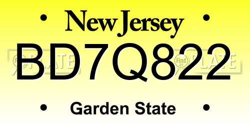 BD7Q822 New Jersey License Plate