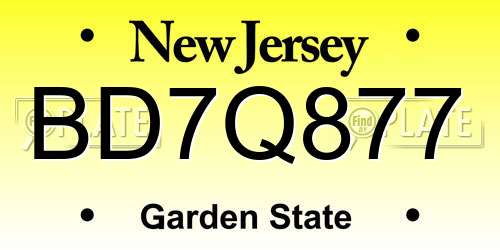 BD7Q877 New Jersey License Plate