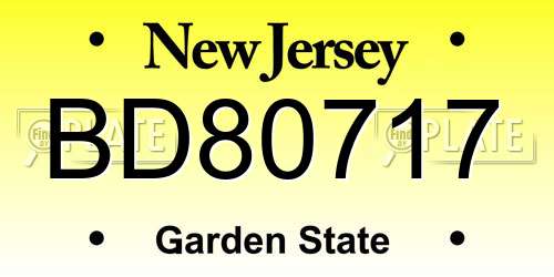 BD80717 New Jersey License Plate